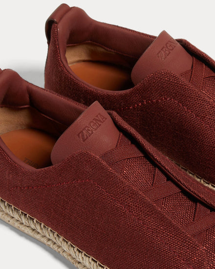 Zegna Triple Stitch Linen & Leather Red Viscose Espadrilles - 4