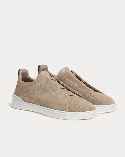 Zegna Triple Stitch Canvas Beige Slip On Sneakers - 3