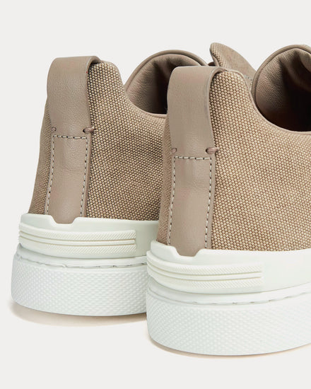 Zegna Triple Stitch Canvas Beige Slip On Sneakers - 4