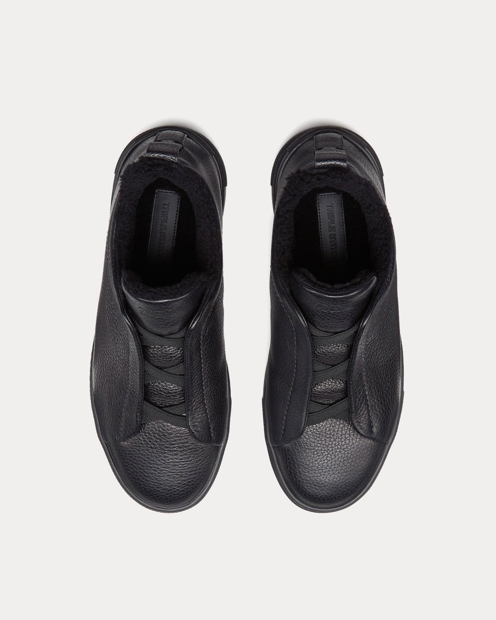 Zegna - Triple Stitch Deerskin & Shearling Black Slip On Sneakers
