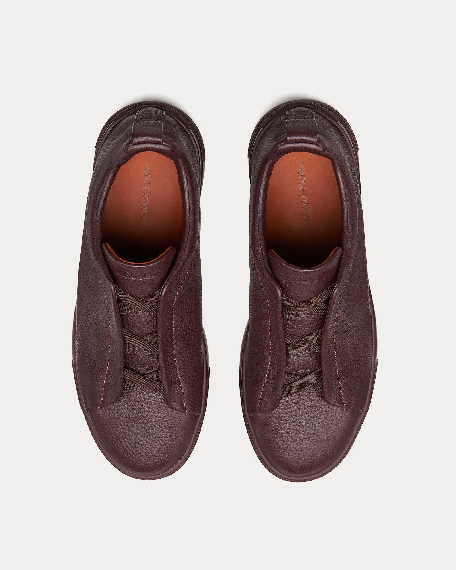 Zegna - Triple Stitch Deerskin Dark Burgundy Slip On Sneakers