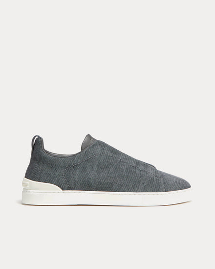 Zegna Triple Stitch Canvas Dark Taupe Slip On Sneakers - 1