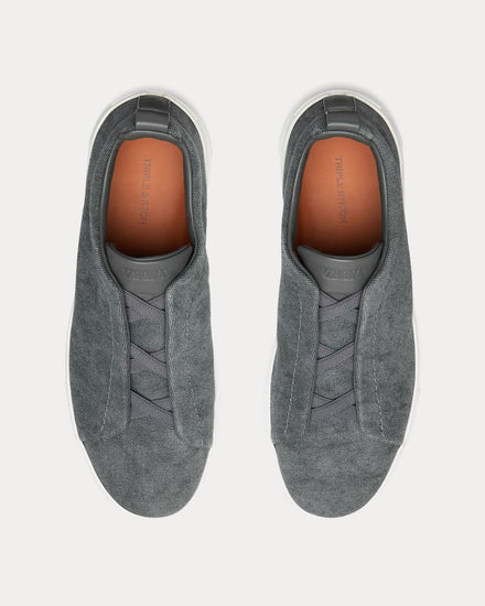 Zegna Triple Stitch Canvas Dark Taupe Slip On Sneakers - 2