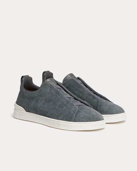 Zegna Triple Stitch Canvas Dark Taupe Slip On Sneakers - 3