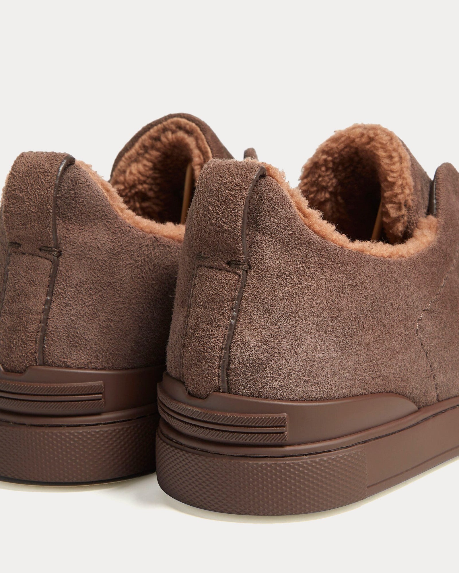Zegna - Triple Stitch Suede & Shearling Greyish Brown Slip On Sneakers
