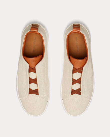 Zegna Triple Stitch Canvas Light Beige Slip On Sneakers - 2