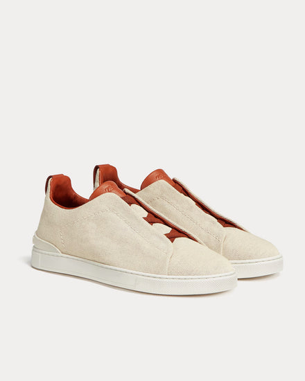 Zegna Triple Stitch Canvas Light Beige Slip On Sneakers - 3