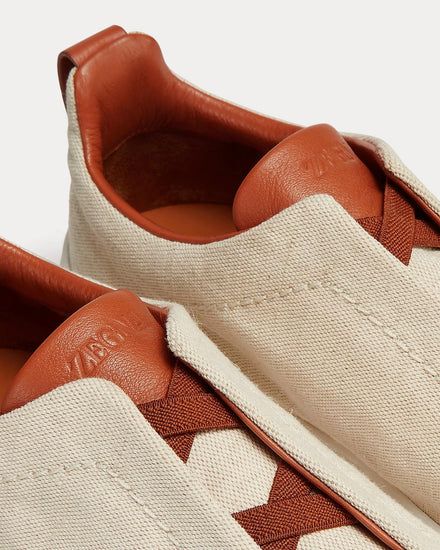 Zegna Triple Stitch Canvas Light Beige Slip On Sneakers - 4
