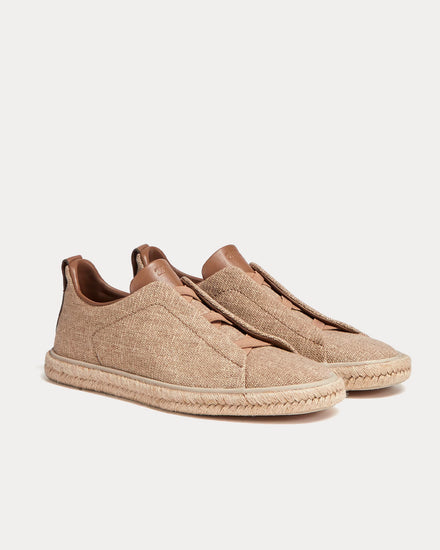 Zegna Triple Stitch Espadrilles Linen Light Beige Slip On Sneakers - 3