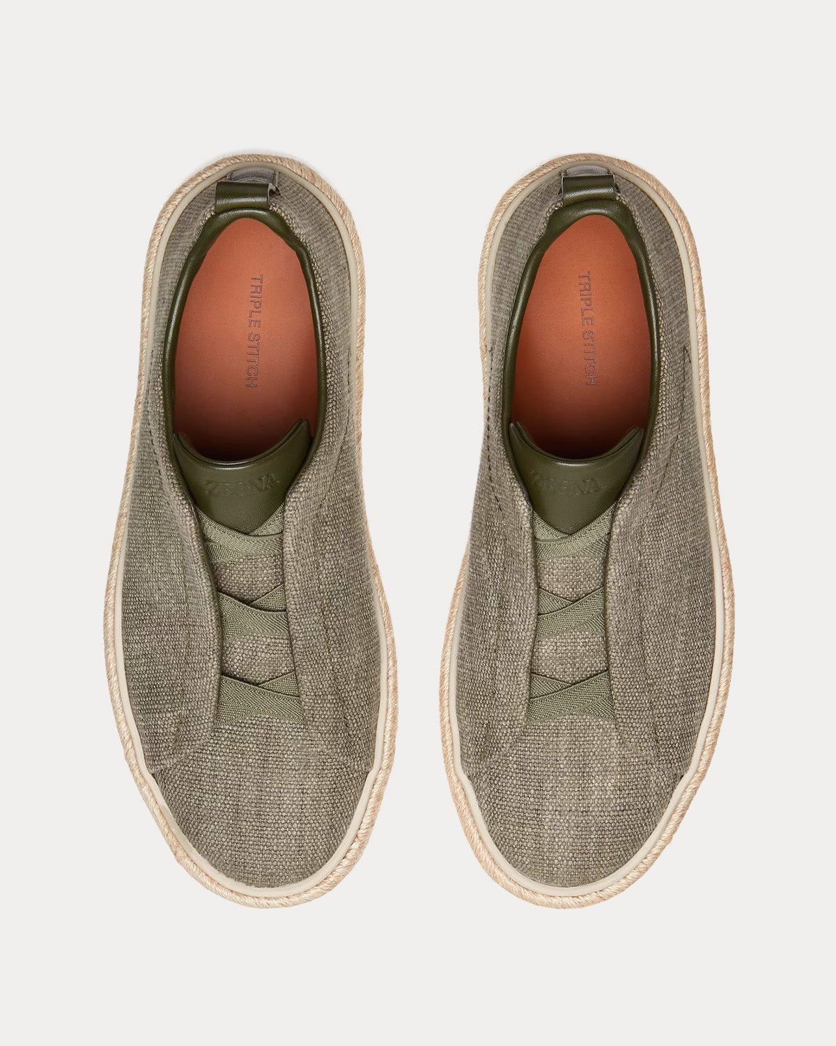 Zegna - Triple Stitch Espadrilles Linen Light Military Green Slip On Sneakers