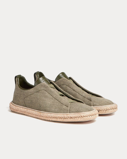 Zegna Triple Stitch Espadrilles Linen Light Military Green Slip On Sneakers - 3