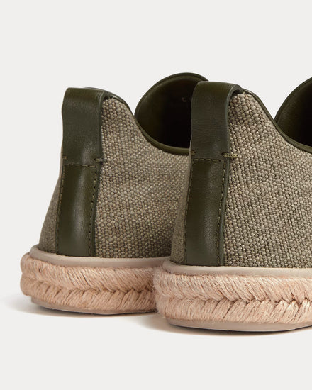 Zegna Triple Stitch Espadrilles Linen Light Military Green Slip On Sneakers - 4