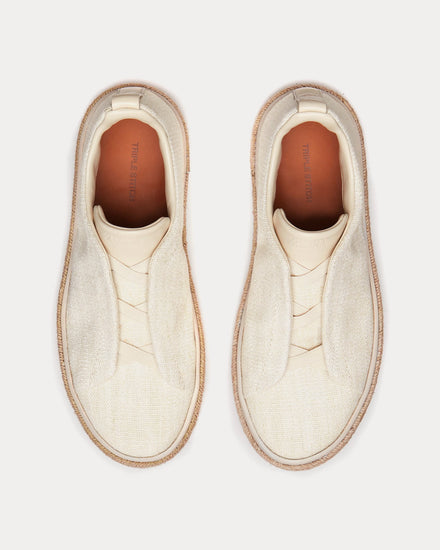 Zegna Triple Stitch Espadrilles Linen Off-White Slip On Sneakers - 2