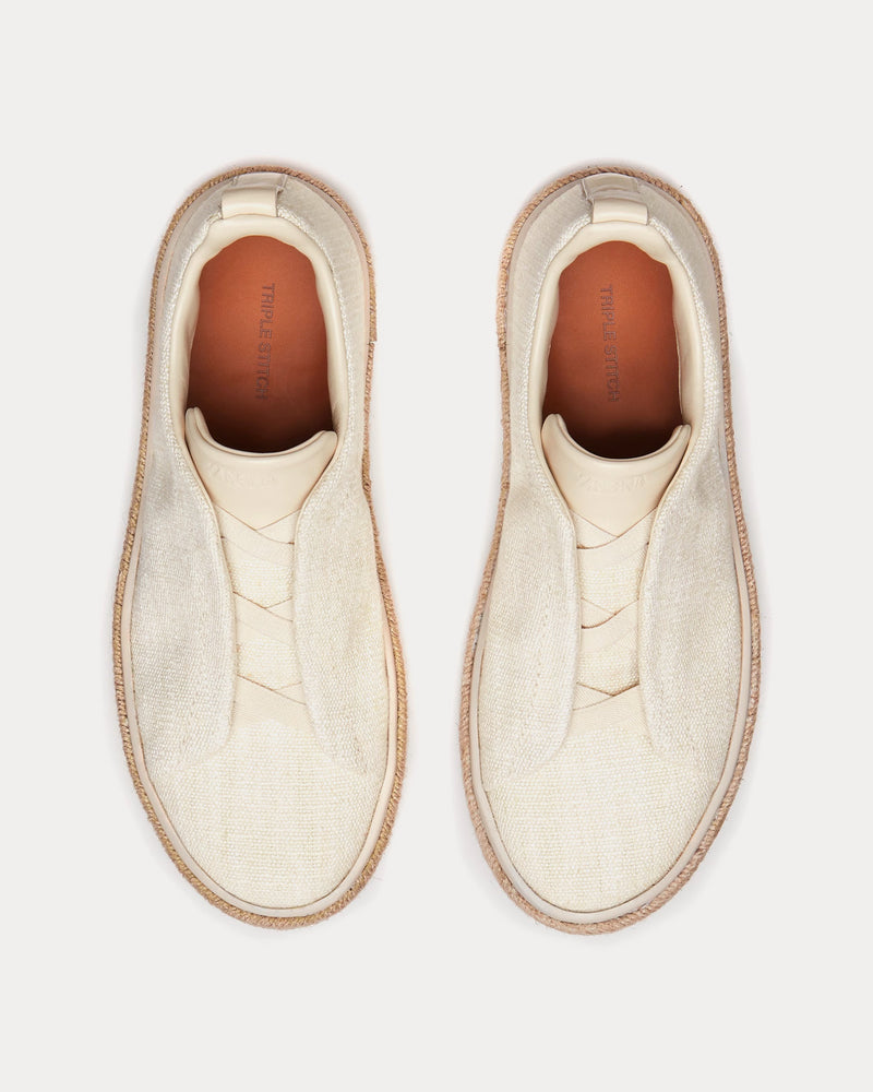 Zegna Triple Stitch Espadrilles Linen Off-White Slip On Sneakers - 2