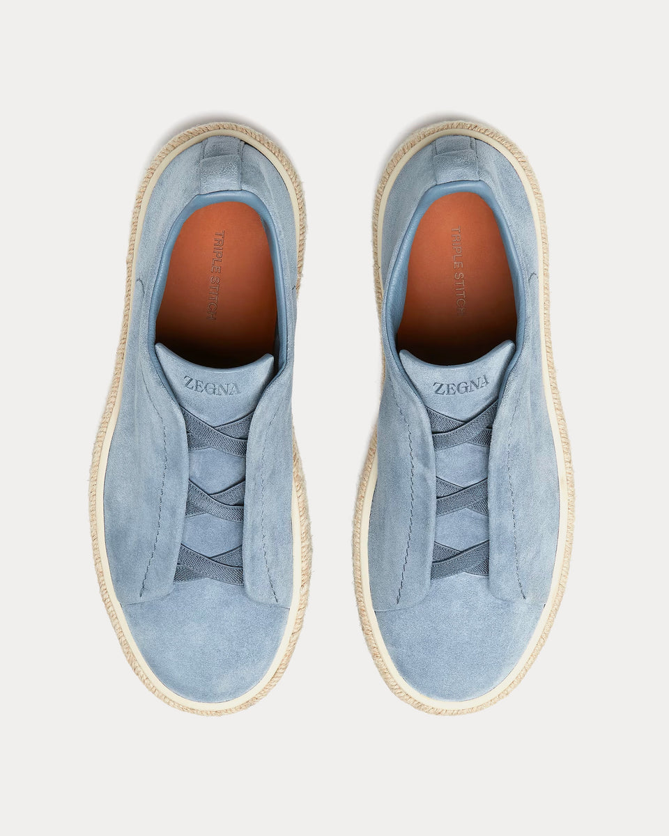 Zegna Triple Stitch Espadrilles Deerskin Utility Blue Slip On Sneakers ...