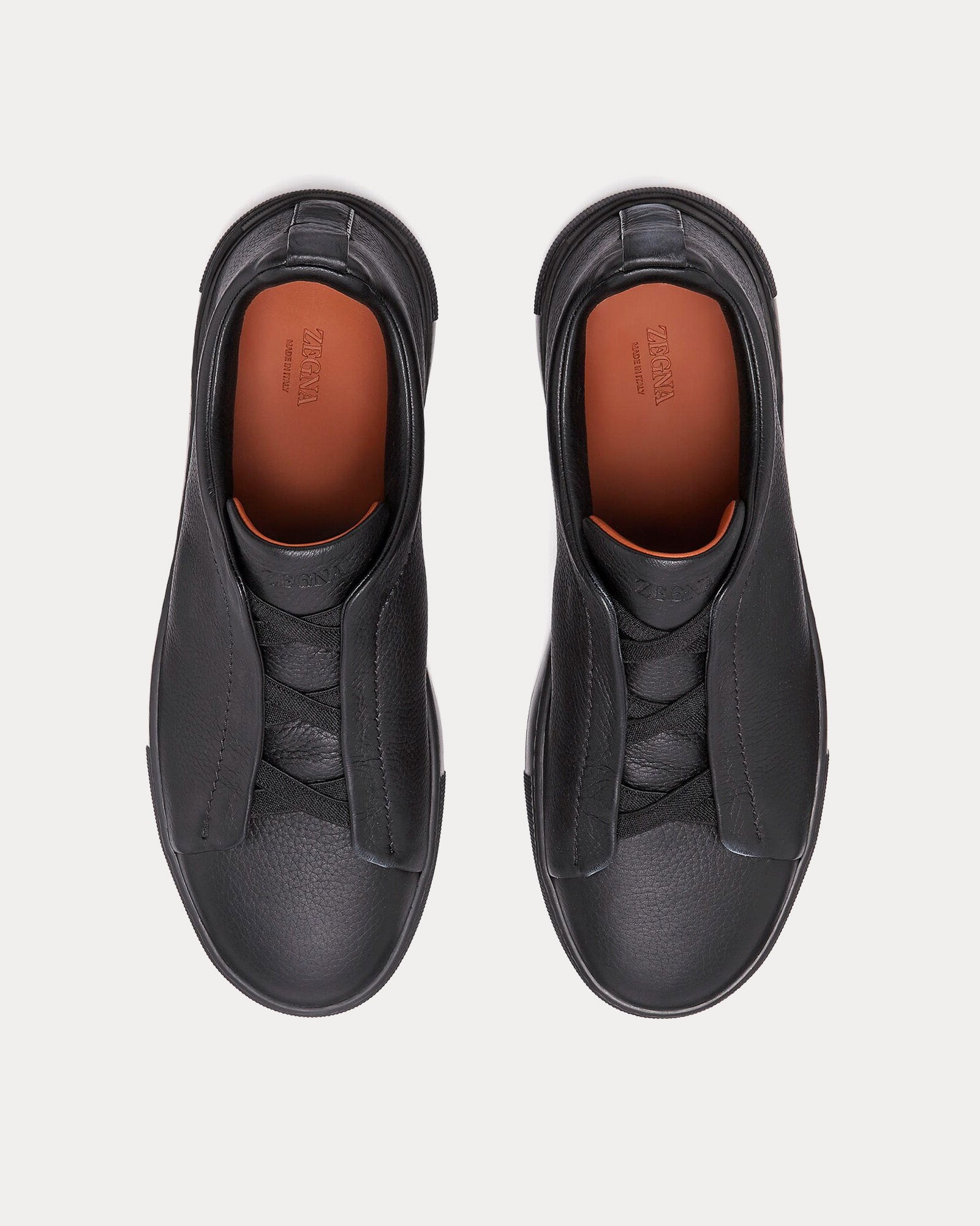 Zegna - Triple Stitch Deerskin Black Slip On Sneakers