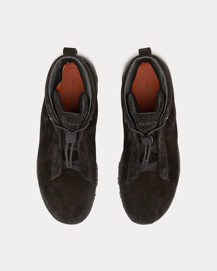 Zegna Triple Stitch Vetta Suede Black High Top Sneakers - 2