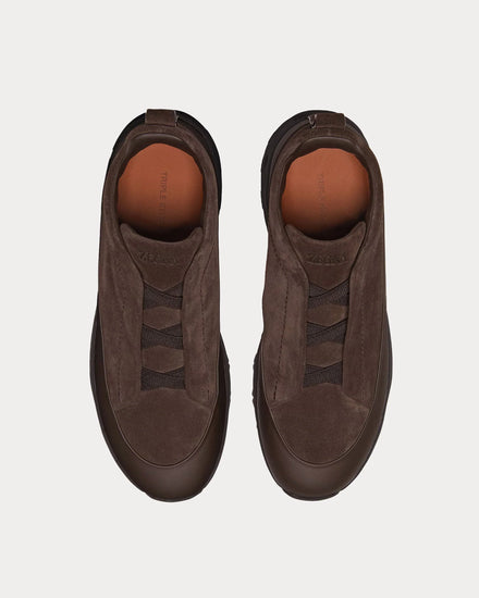 Zegna Triple Stitch Monte Suede Dark Brown Slip On Sneakers - 2
