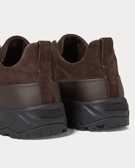 Zegna Triple Stitch Monte Suede Dark Brown Slip On Sneakers - 4