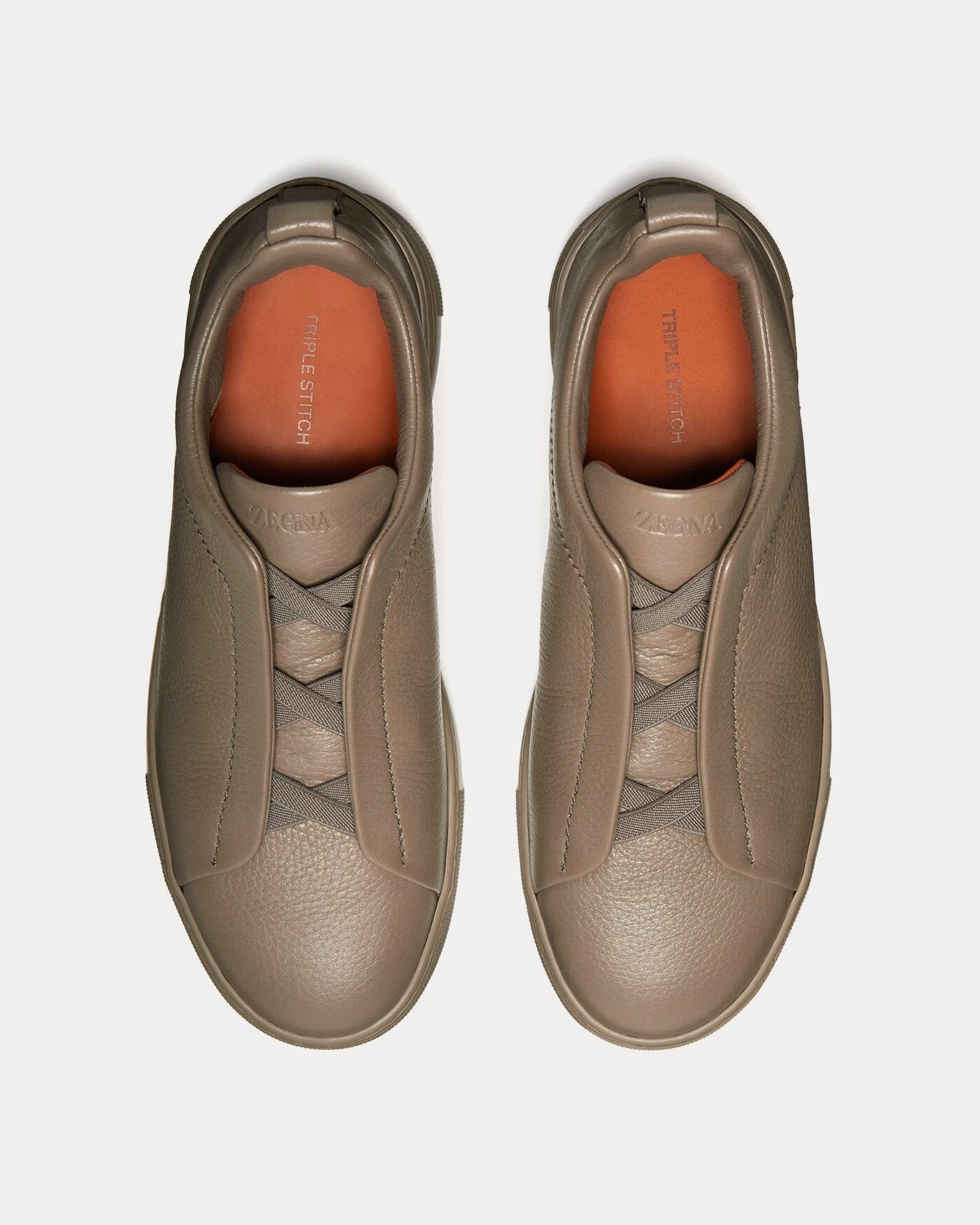 Zegna - Triple Stitch Deerskin Taupe Slip On Sneakers