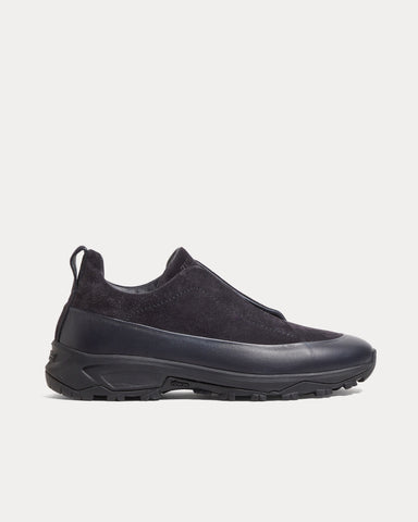 Zegna Triple Stitch Monte Suede Navy Slip On Sneakers