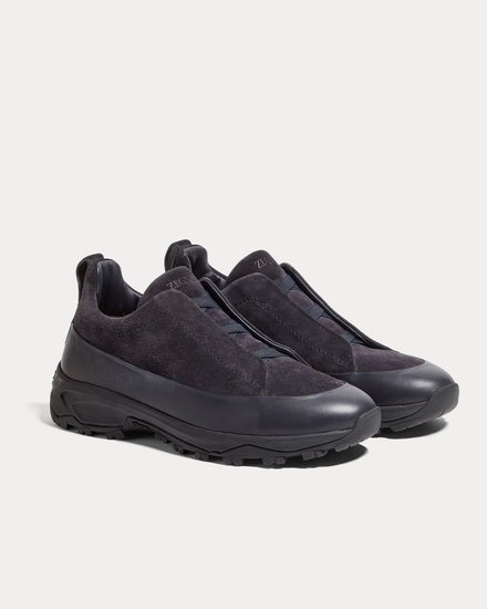 Zegna Triple Stitch Monte Suede Navy Slip On Sneakers - 2