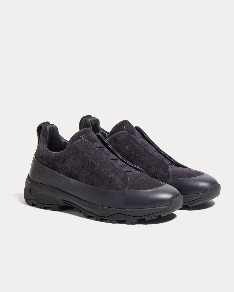 Zegna Triple Stitch Monte Suede Navy Slip On Sneakers - 2