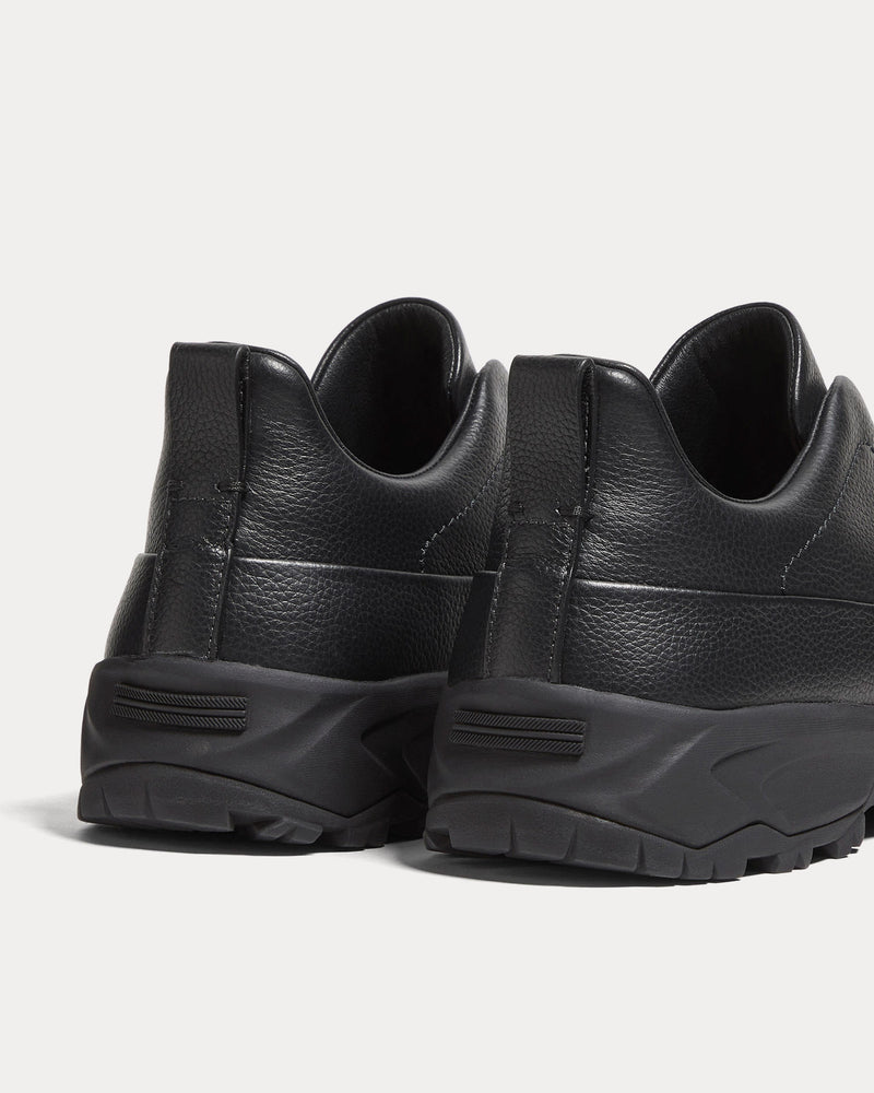 Zegna Triple Stitch Monte Grained Calf Leather Black Slip On Sneakers - 4