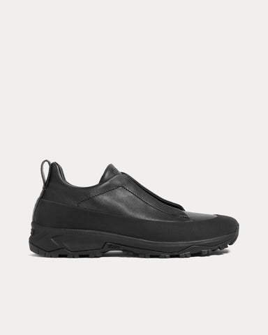 Zegna Triple Stitch Monte Leather Black Slip On Sneakers