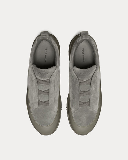 Zegna Triple Stitch Monte Suede Grey Slip On Sneakers - 2