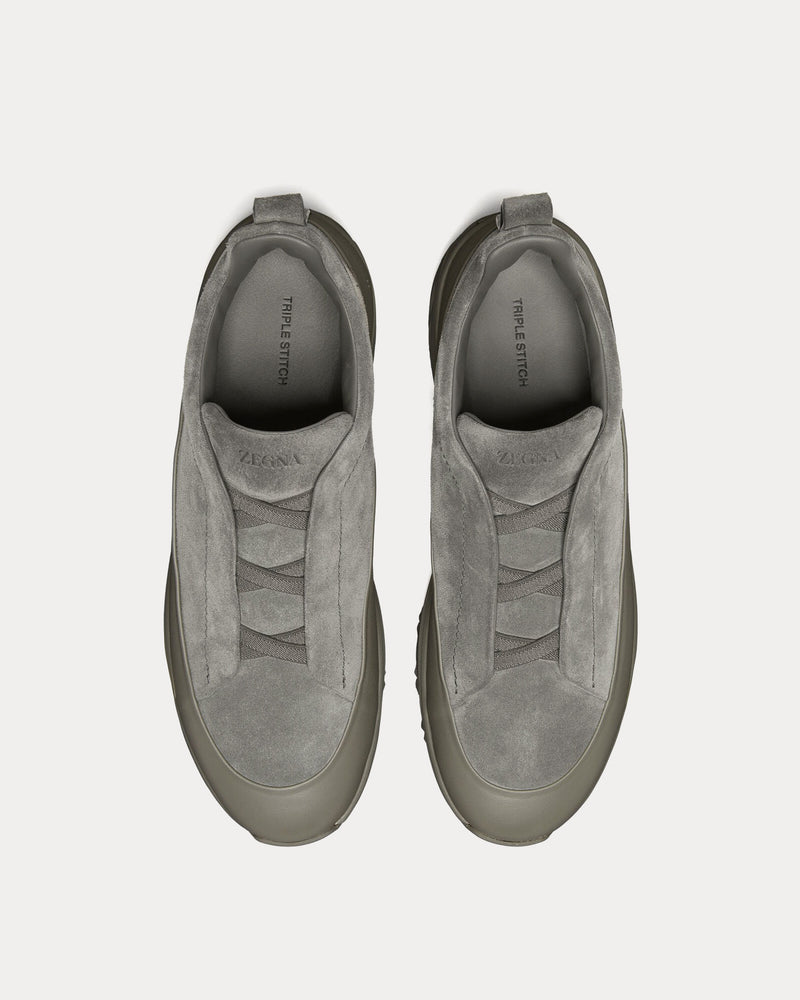 Zegna Triple Stitch Monte Suede Grey Slip On Sneakers - 2
