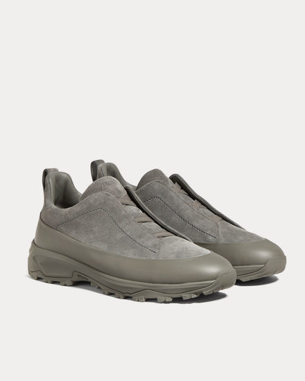 Zegna Triple Stitch Monte Suede Grey Slip On Sneakers - 3