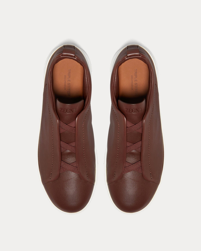 Zegna Triple Stitch Secondskin Brown Slip On Sneakers - 2
