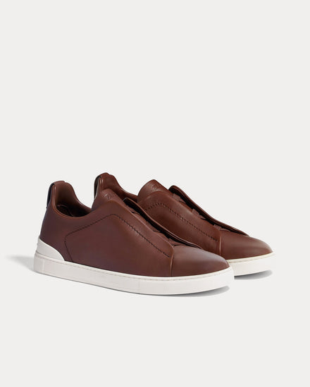 Zegna Triple Stitch Secondskin Brown Slip On Sneakers - 3
