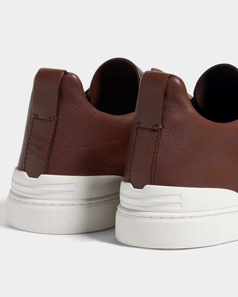 Zegna Triple Stitch Secondskin Brown Slip On Sneakers - 4