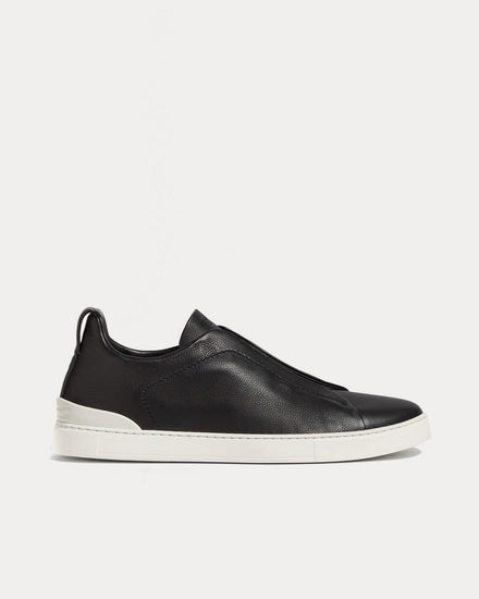 Zegna Triple Stitch Secondskin Black Slip On Sneakers - 1