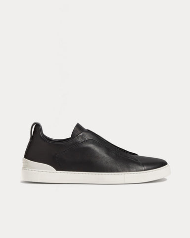 Zegna Triple Stitch Secondskin Black Slip On Sneakers
