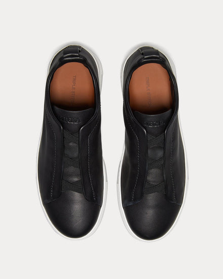 Zegna Triple Stitch Secondskin Black Slip On Sneakers - 2