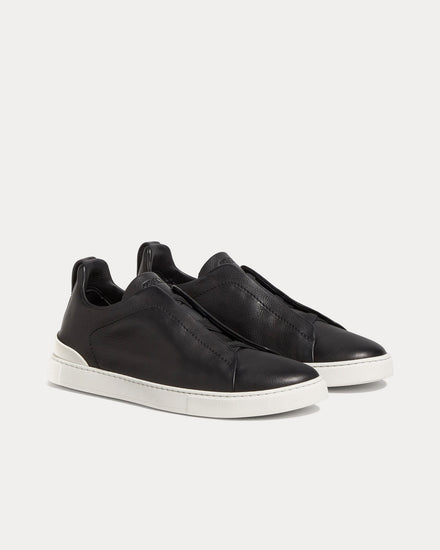 Zegna Triple Stitch Secondskin Black Slip On Sneakers - 3
