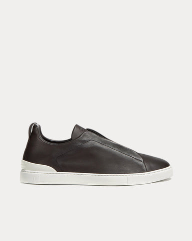 Zegna Triple Stitch Secondskin Dark Brown Slip On Sneakers