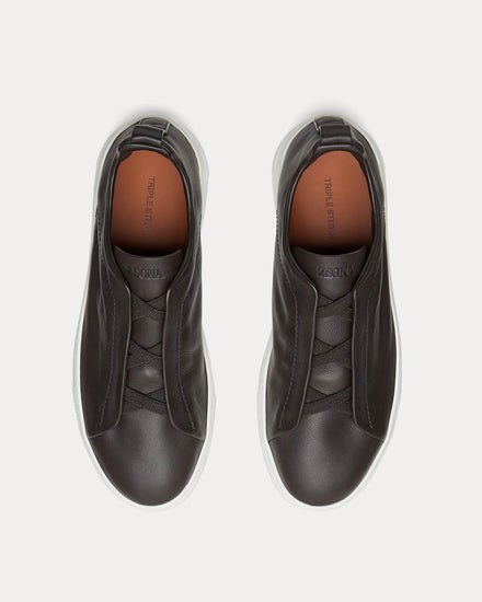 Zegna Triple Stitch Secondskin Dark Brown Slip On Sneakers - 2