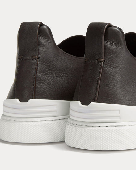 Zegna Triple Stitch Secondskin Dark Brown Slip On Sneakers - 4