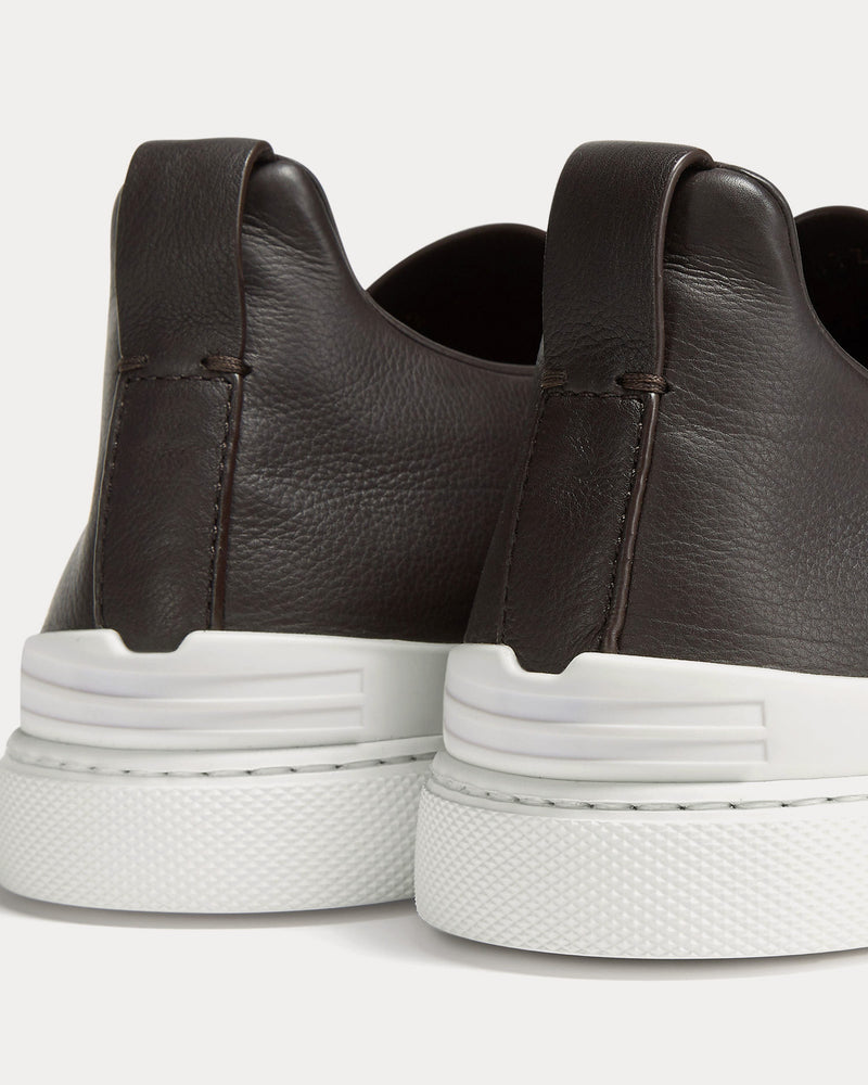 Zegna Triple Stitch Secondskin Dark Brown Slip On Sneakers - 4