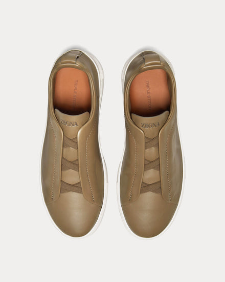 Zegna Triple Stitch Secondskin Khaki Slip On Sneakers - 2