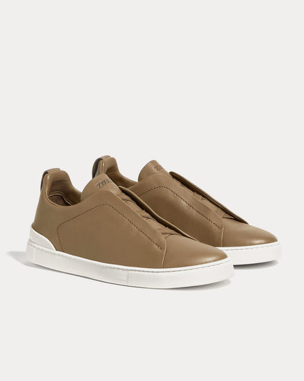 Zegna Triple Stitch Secondskin Khaki Slip On Sneakers - 3