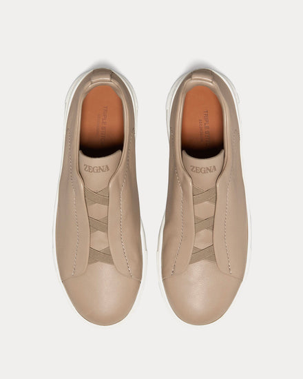 Zegna Triple Stitch Secondskin Light Taupe Slip On Sneakers - 2