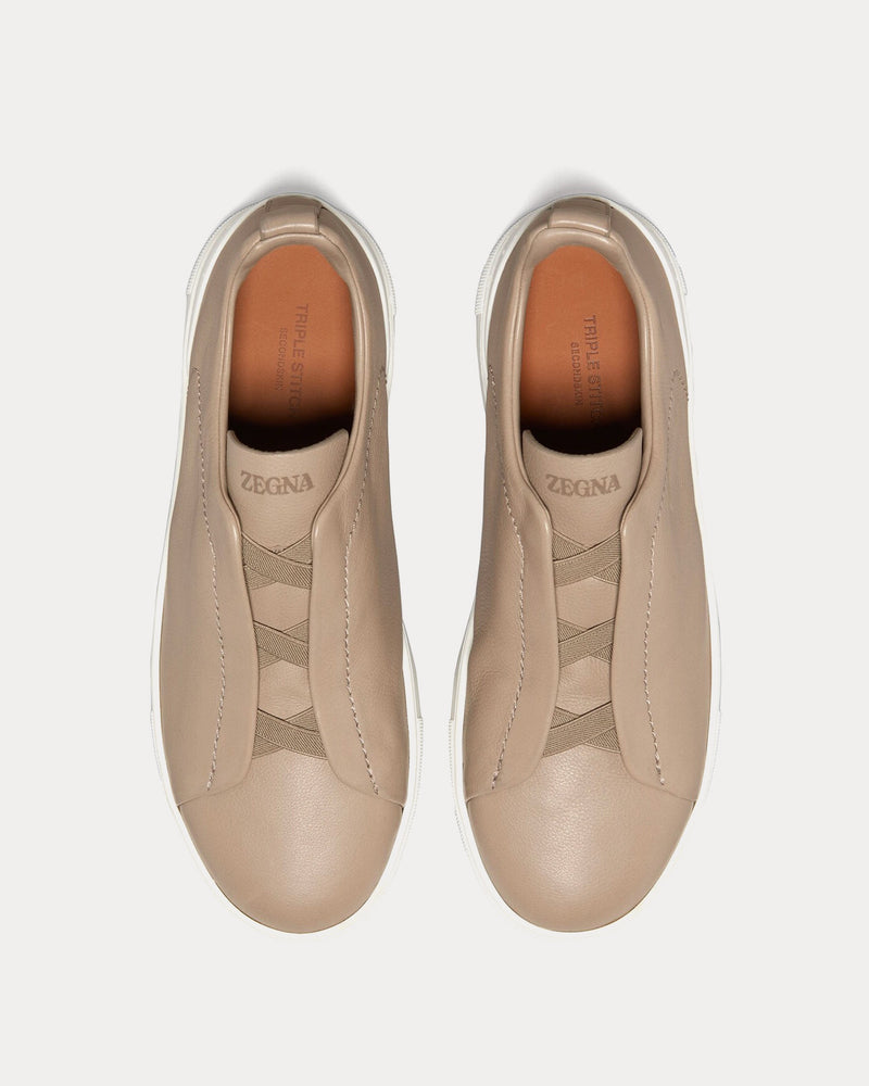 Zegna Triple Stitch Secondskin Light Taupe Slip On Sneakers - 2