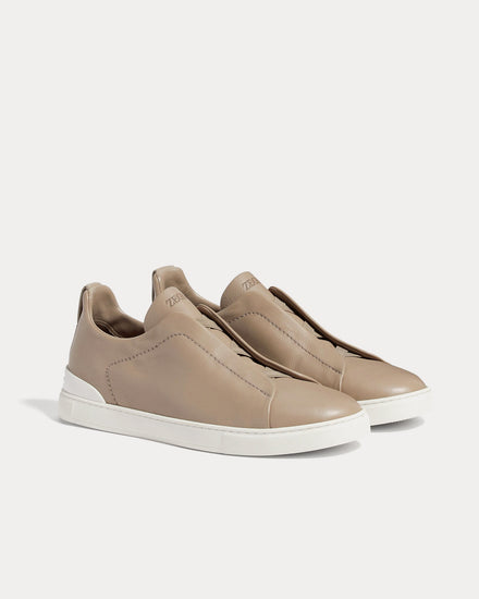 Zegna Triple Stitch Secondskin Light Taupe Slip On Sneakers - 3