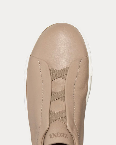 Zegna Triple Stitch Secondskin Light Taupe Slip On Sneakers - 4