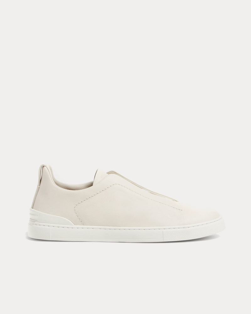 Zegna Triple Stitch Secondskin White Slip On Sneakers - 1